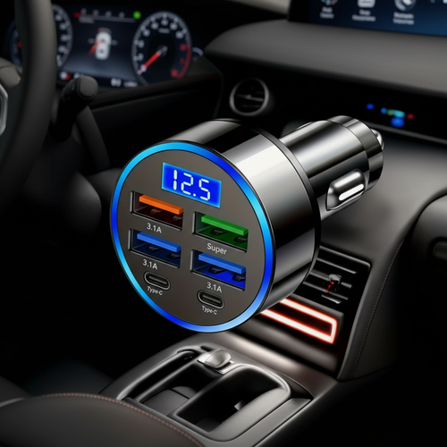 Car charger installed in a premium vehicle interior