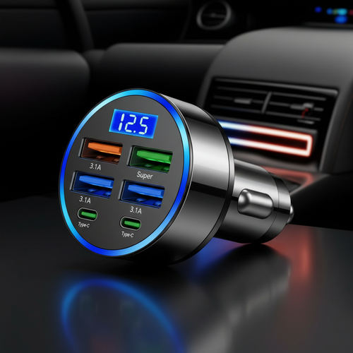 Premium hero product image of the car charger