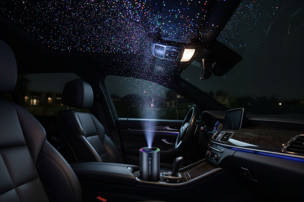 Starry sky light projected onto car roof